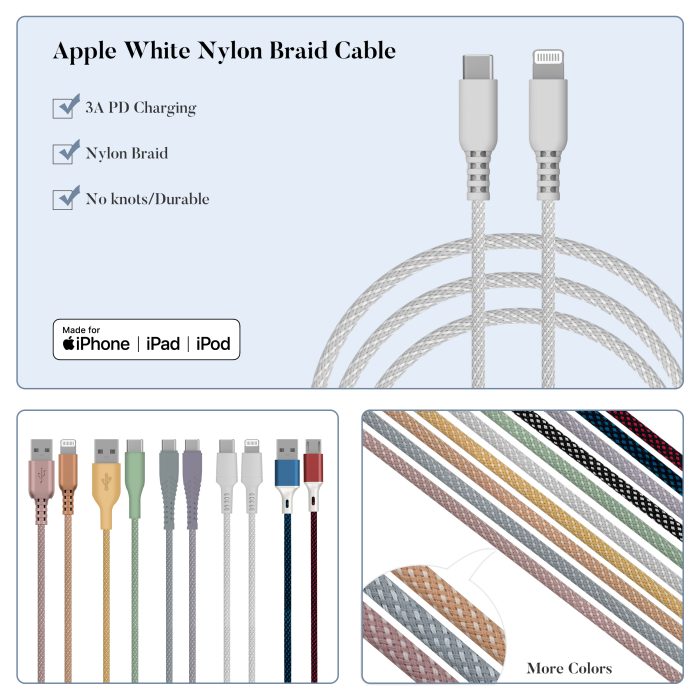 Nylon Braided 8pin To Usb A Cable Mfi Certified Lightning Cable With Logo For Iphone 3