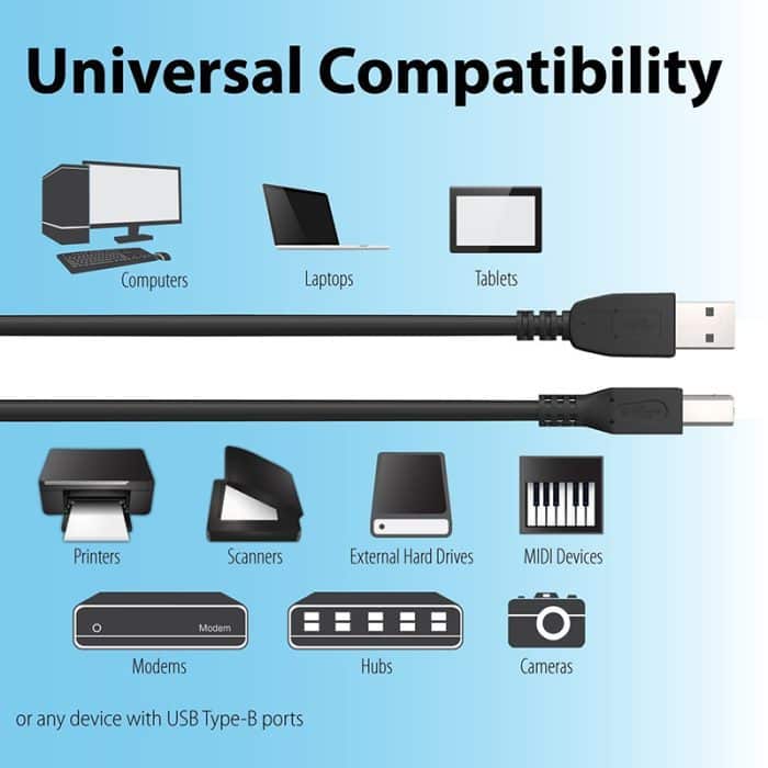A Male To B Male Printer Usb Cable For Printer Scanner Hp Canon Lexmark Epson Dell 1m 3.3ft 3