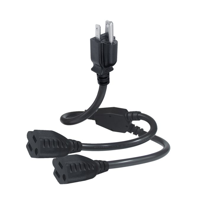 ac extension Cable PVC black us male to female Nema5-15P splitter y type power cord 4