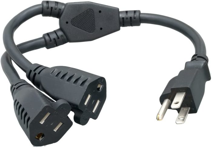 Nema 5-15p To 2x Nema 5-15r Power Cord Splitter Cable 2in 1 Duplicate Extension Cord 2