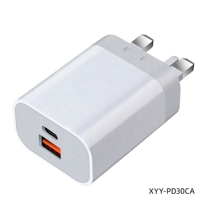 3 Pin Wall Plug 30w Dual Ports Type C Usb A Qc3.0 Fast Charging Adapter Mobile Charger 30 Watt Uk With Lcd Display 6