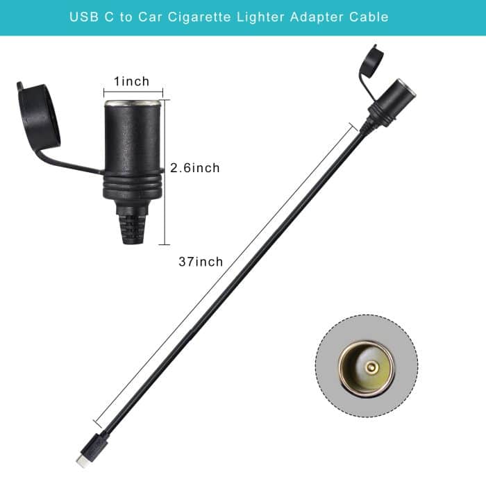 12V 24V Waterproof Type C to Female Cigar Extension USB C Power Cord Connector Charging Cable Car Charger Usb Cigarette Lighter 2