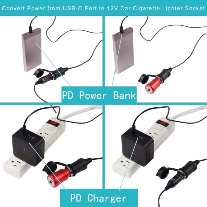 12V 24V Waterproof Type C to Female Cigar Extension USB C Power Cord Connector Charging Cable Car Charger Usb Cigarette Lighter 3