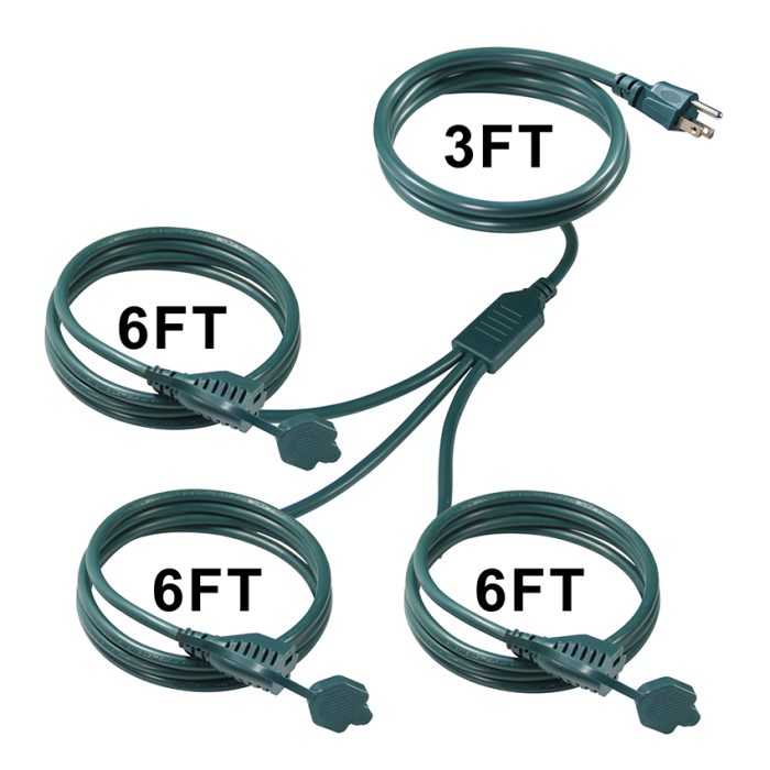 Factory Price Green American Ac 3 Pin Cable Extension Nema5-15p To Nema5-15r Male To Female 3 in 1 Outdoor Power Cord 2