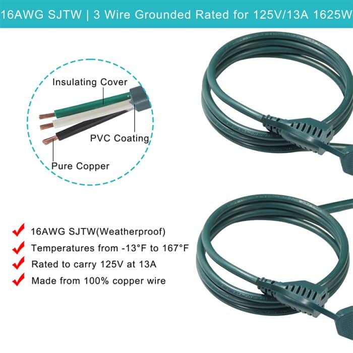 Factory Price Green American Ac 3 Pin Cable Extension Nema5-15p To Nema5-15r Male To Female 3 in 1 Outdoor Power Cord 4