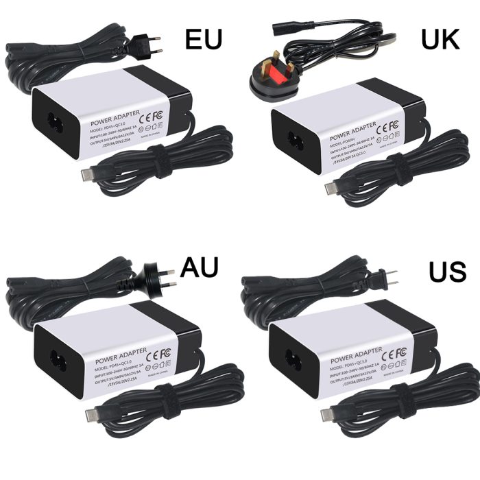 IEC C14 Inlet 5V 9V 12V 15V 3A 20V 2.25A 45w 65w Type C PD 65W QC3.0 Type-C Charger Adapter Power Charger 4