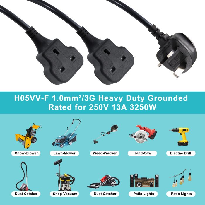 Uk 3pin Male Plug To Female Socket 2 Ways Branch Bs Plug Computer Monitor Tv Replacement Y Type Splitter Power Cord Power Strip 2