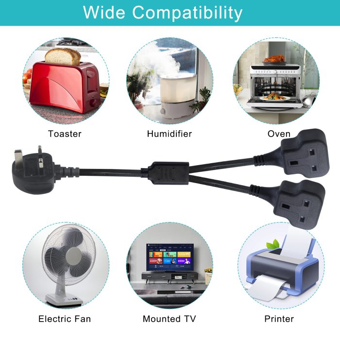 Uk 3pin Male Plug To Female Socket 2 Ways Branch Bs Plug Computer Monitor Tv Replacement Y Type Splitter Power Cord Power Strip 4