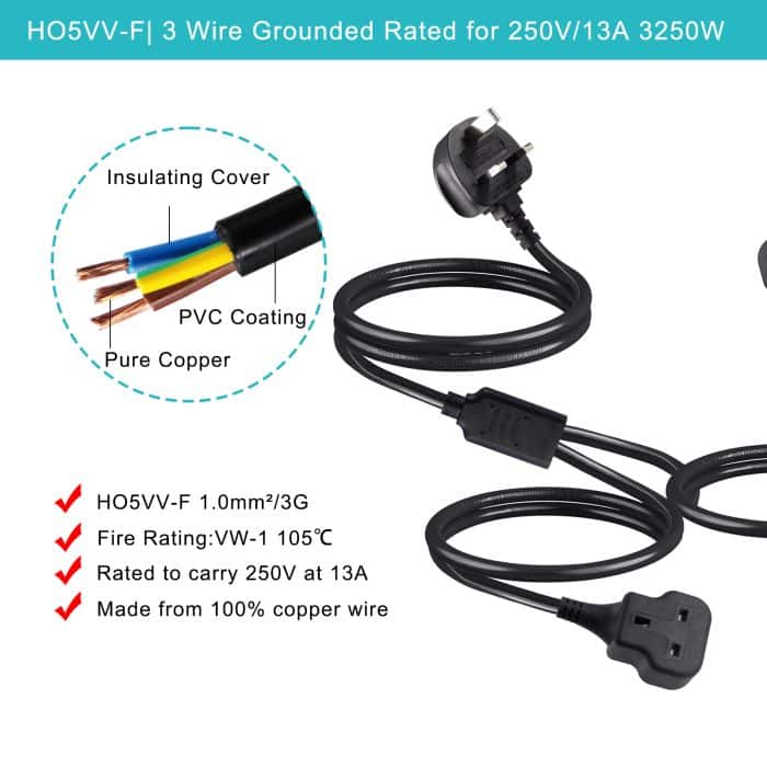 2 Outlets Extension Y Type Splitter Power Cord 2