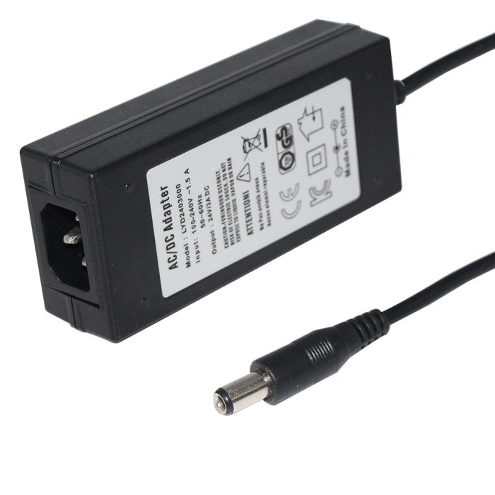24 Volt 2500mA 60 Watt 3-Wire Regulated Switching Table Top Power Supply 2.1mm Plug Level VI 1