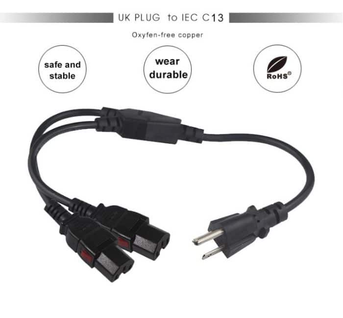 2X Locking Y Split Ac Iec320 Us Connector Cable Socket Iec 320 Splitter 515P To C15 Power Cord 3